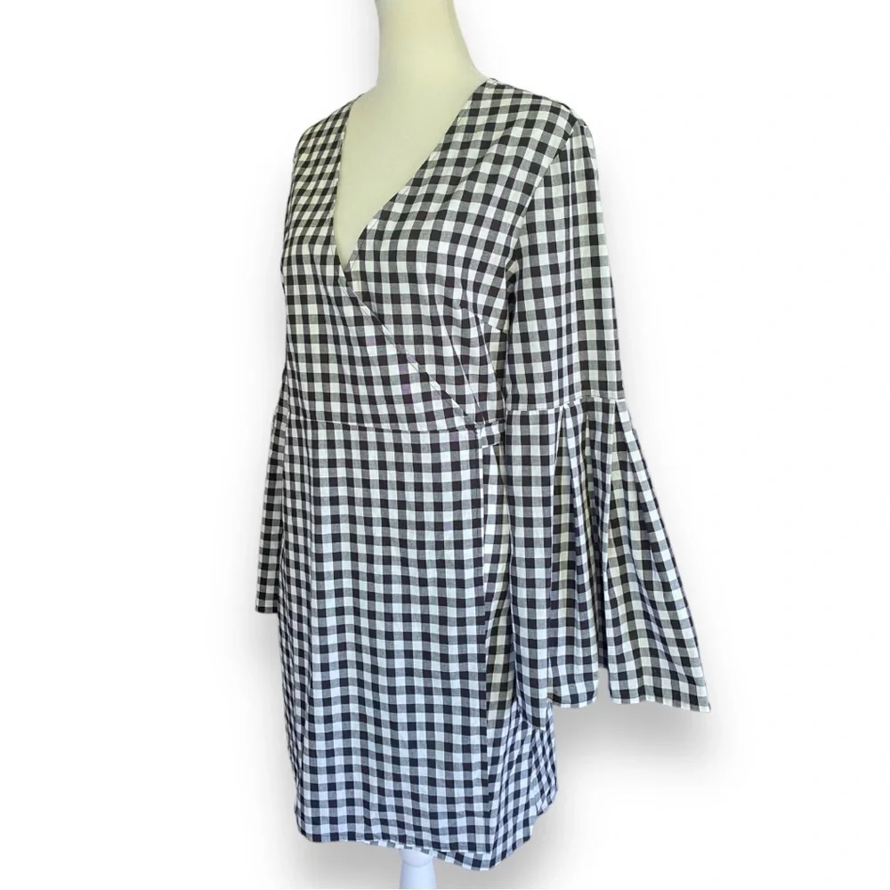 NEW Jack By BB Dakota Alter Ego Black and White Gingham Check Wrap Dress | M